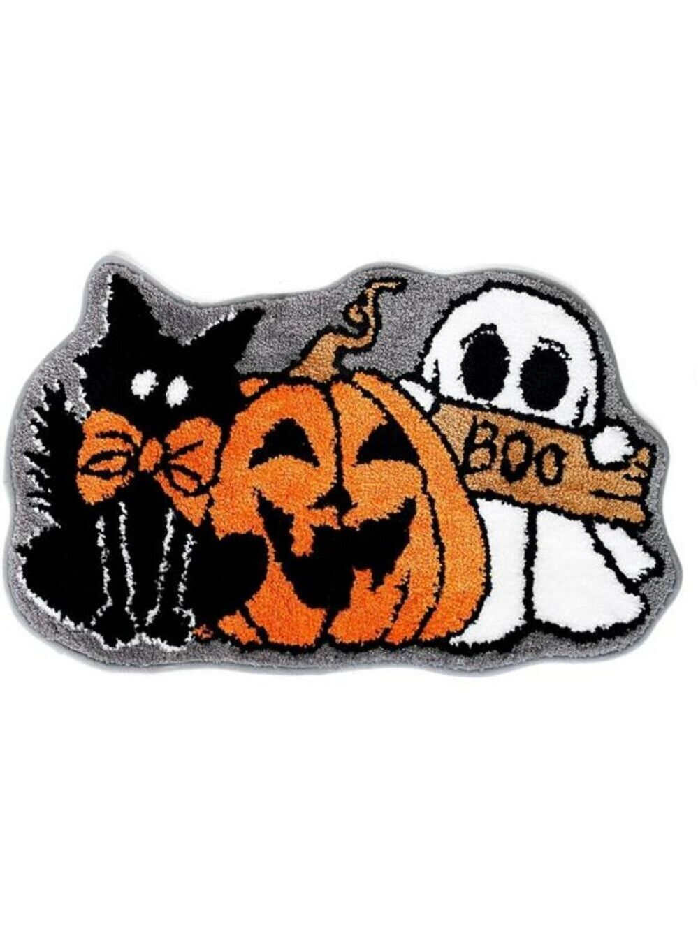 Halloween Bath Rug Ghost Pumpkin Black Cat Non Slip Tufted Bathroom Floor Mat